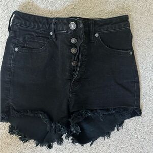 Black denim stretch cut off short